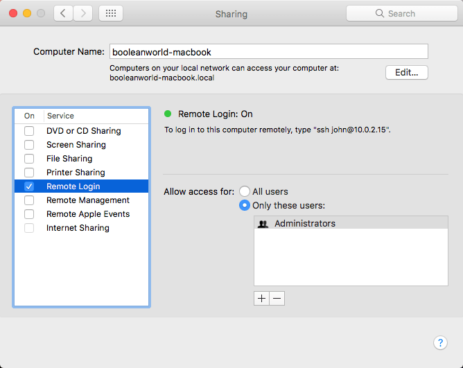 How do i have my mac accessible for remote/network access